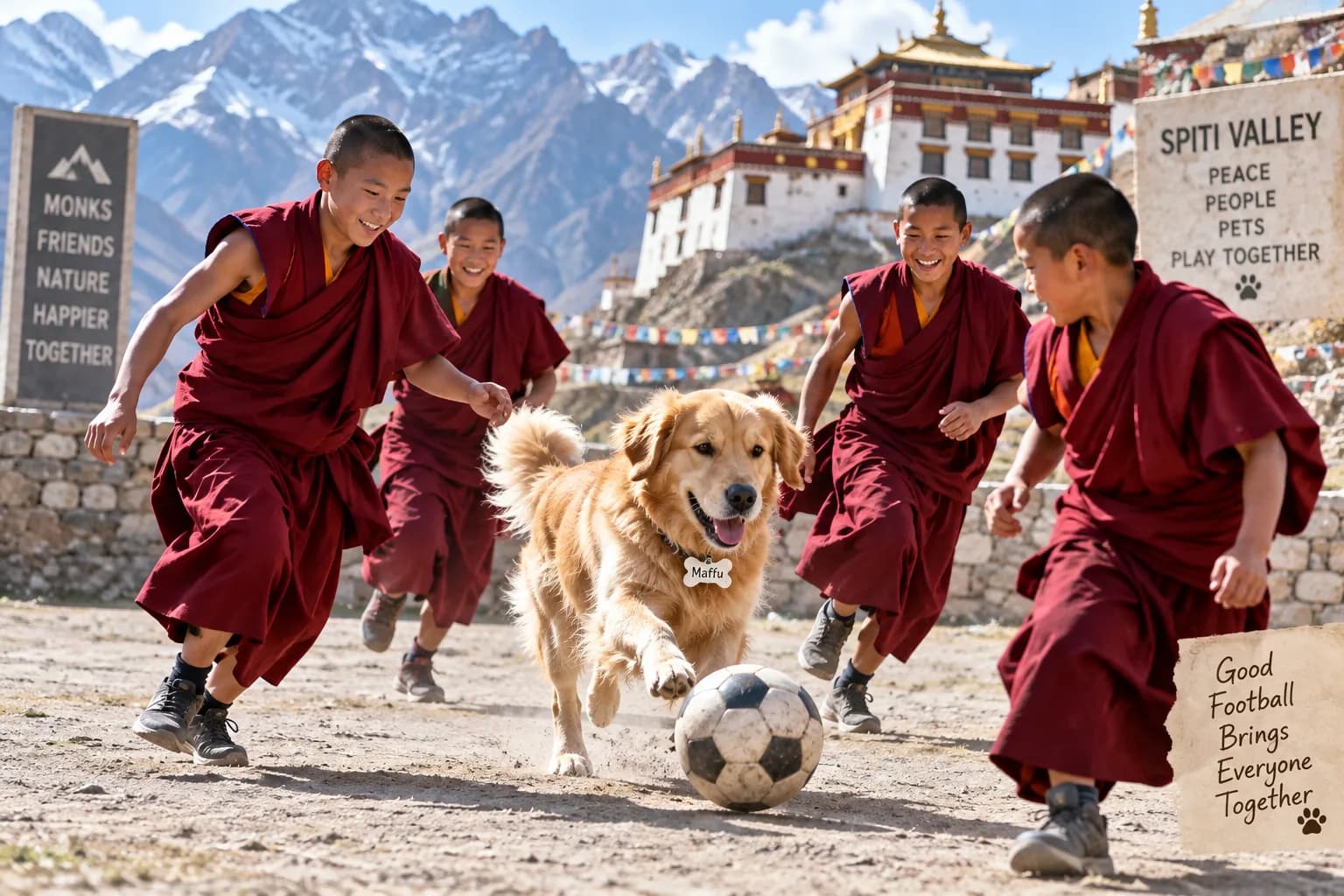 Spiti Valley में भिक्षुओं संग Football खेलने उतरा Golden Retriever, Maffu का वीडियो हुआ वायरल