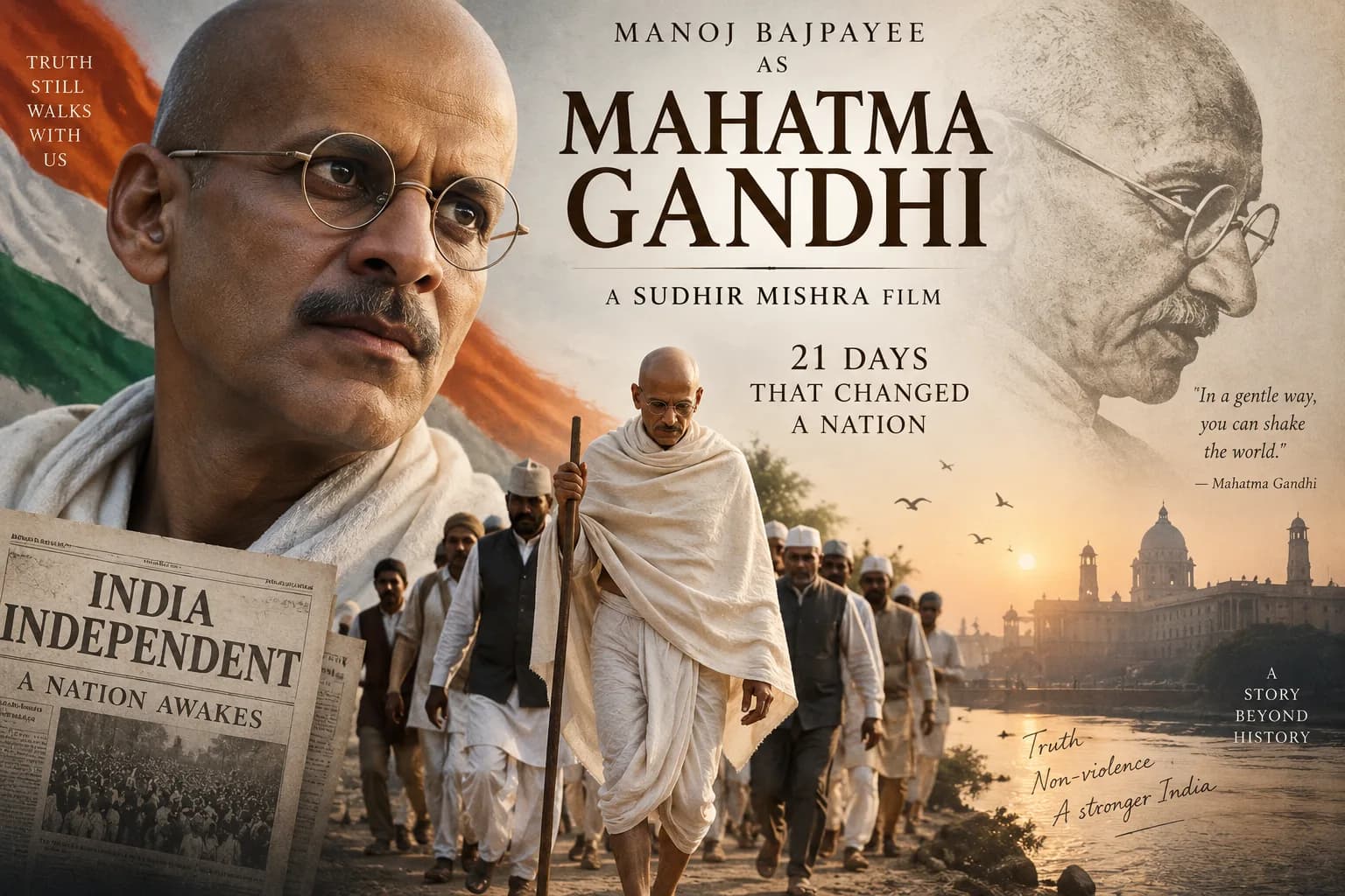 महात्मा गांधी बने Manoj Bajpayee, First Look में पहचानना मुश्किल; 21 दिनों की अनसुनी कहानी पर बनेगी फिल्म