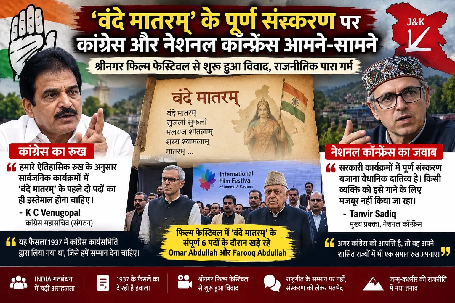 Vande Mataram पर Congress-NC में खुली तकरार, Omar-Farooq Abdullah के पूरे 6 पदों के दौरान खड़े रहने पर विवाद