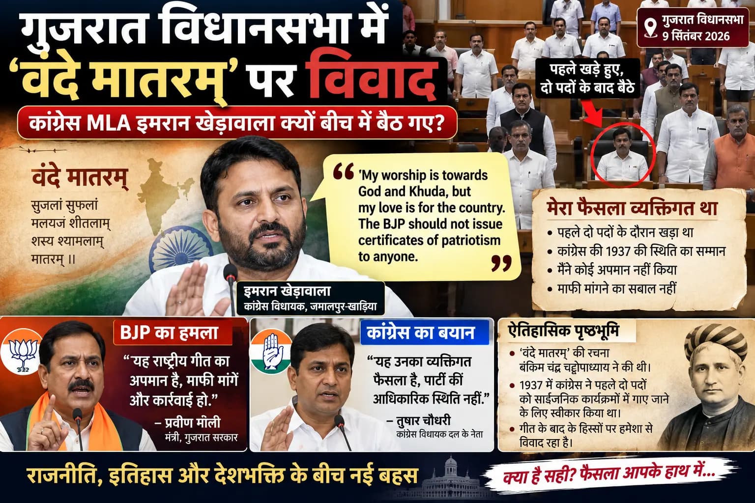 गुजरात विधानसभा में ‘वंदे मातरम्’ पर बड़ा विवाद, कांग्रेस MLA इमरान खेड़ावाला क्यों बीच में बैठ गए?