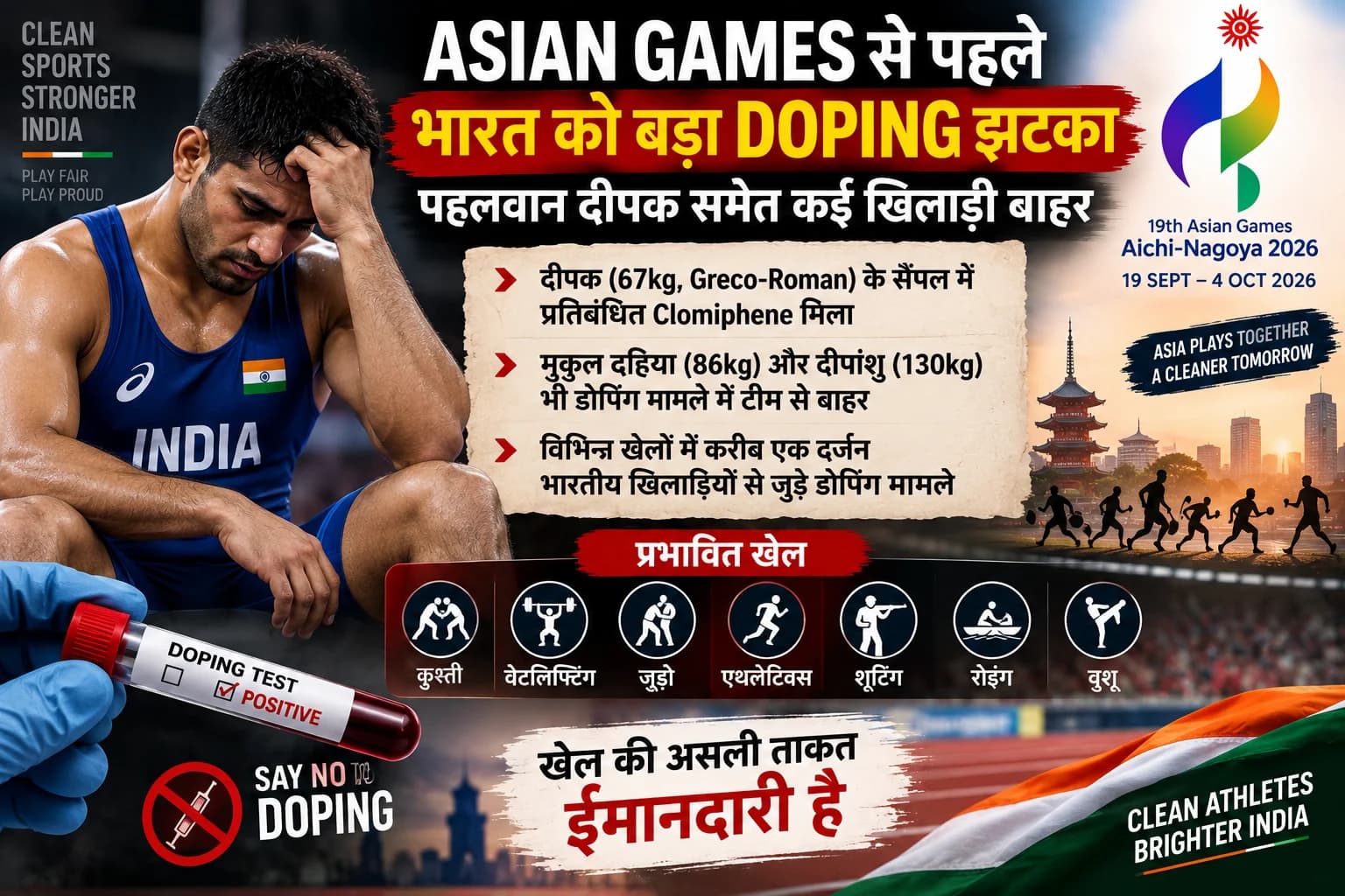 Asian Games से 9 दिन पहले भारत को बड़ा झटका, Doping में फंसे कई खिलाड़ी; Wrestling के 3 नाम बाहर