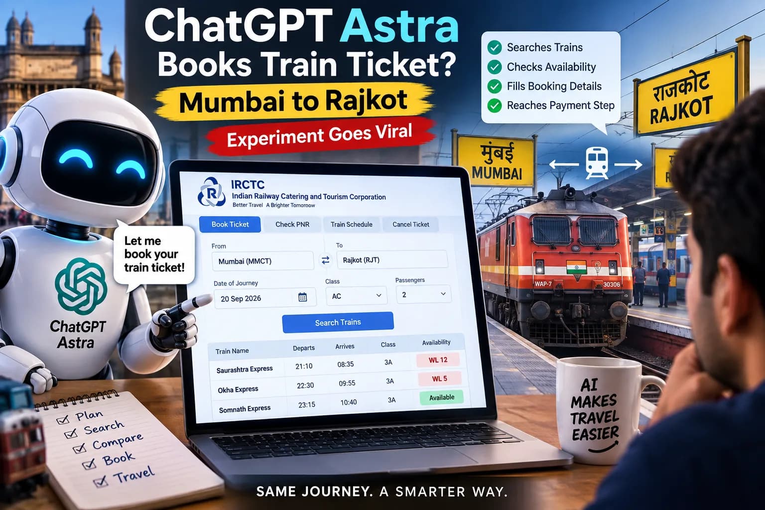ChatGPT Astra से कहा ‘Mumbai से Rajkot की Train Ticket Book करो’, AI ने कर दिखाए कई Booking Steps; Video Viral