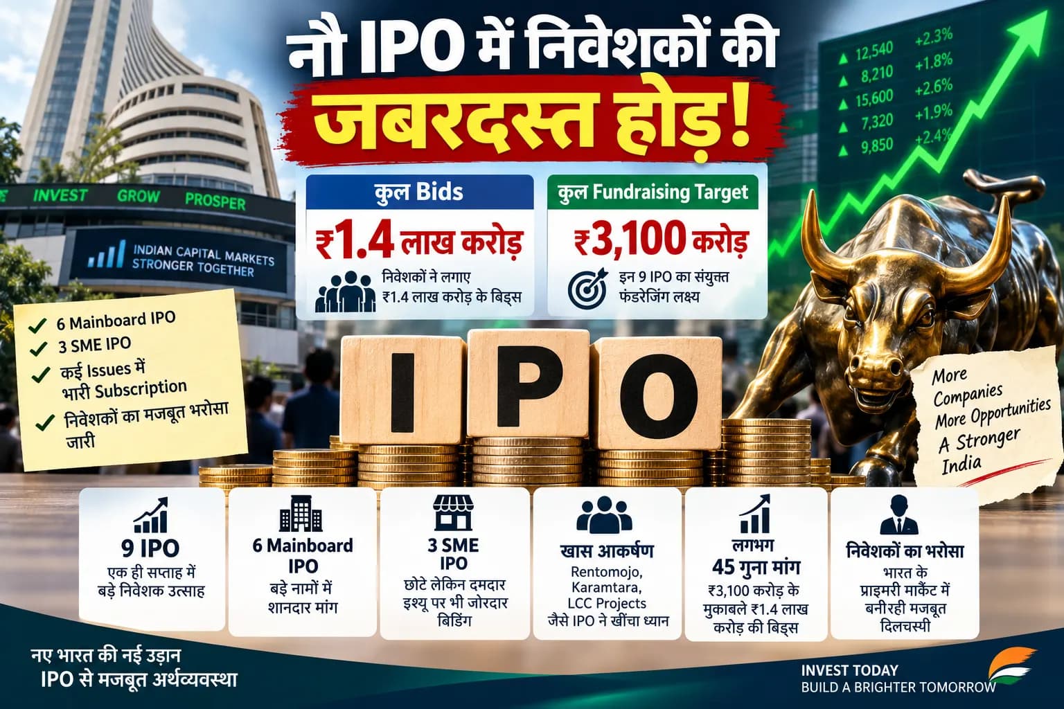 सिर्फ ₹3,100 करोड़ जुटाने निकले 9 IPO, मिली ₹1.4 लाख करोड़ की Bids; निवेशकों में जबरदस्त होड़