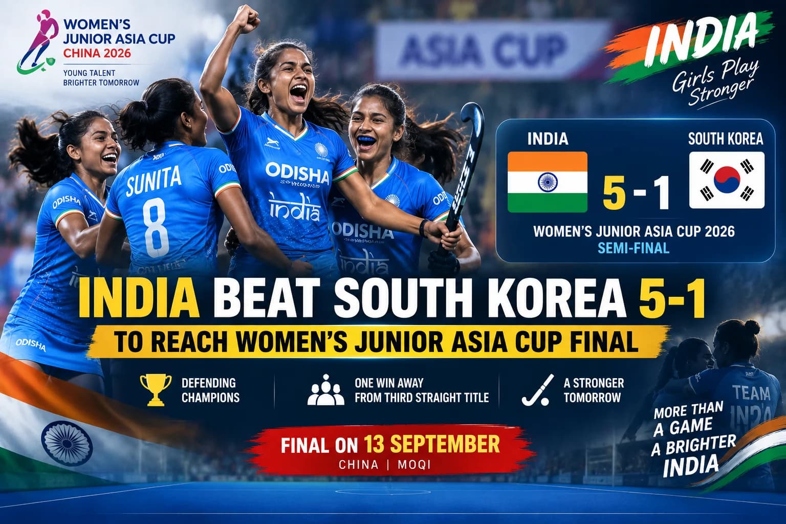 India ने South Korea को 5-1 से रौंदा, Women’s Junior Asia Cup Final में एंट्री; लगातार तीसरे खिताब से एक जीत दूर