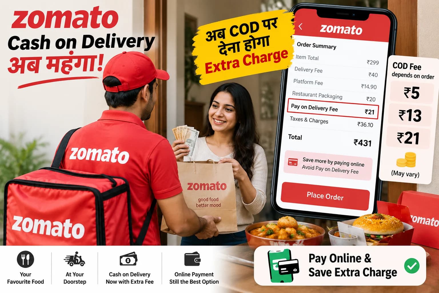 Zomato पर Cash on Delivery हुआ महंगा, अब खाना ऑर्डर करने पर देना पड़ सकता है ₹21 तक Extra Charge