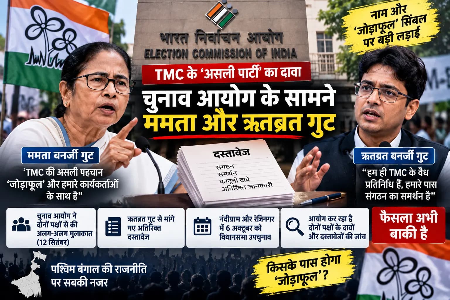 किसकी होगी ‘असली TMC’? चुनाव आयोग के सामने पहुंचे ममता और ऋतब्रत गुट, नाम-सिंबल पर बड़ी लड़ाई