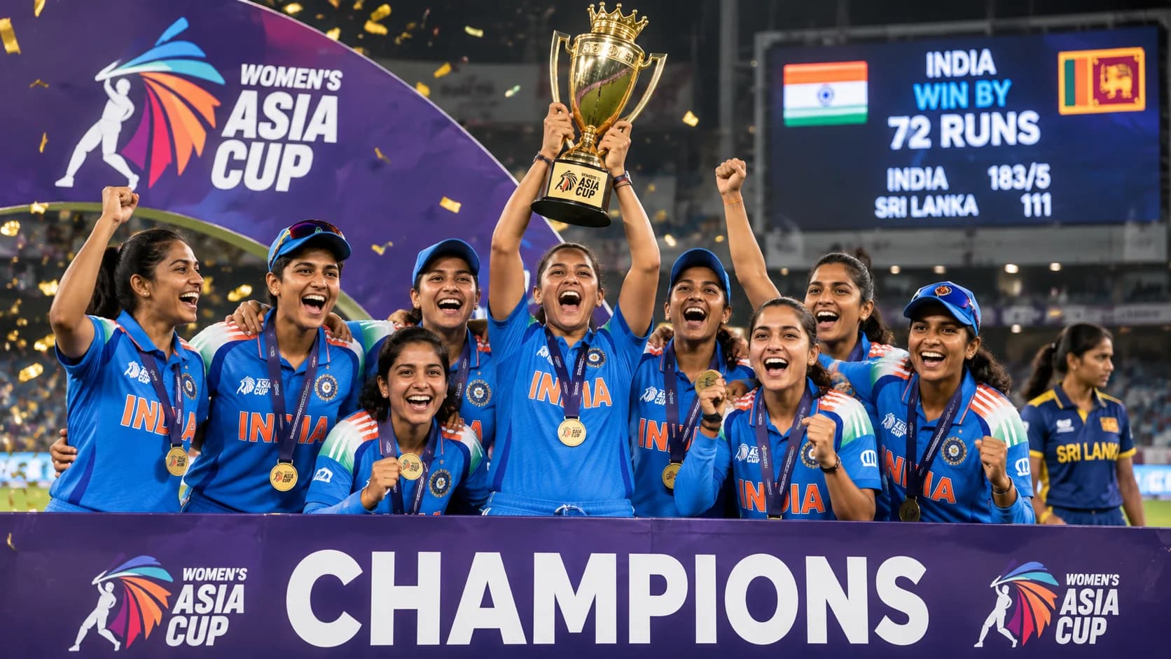 Shafali-Mandhana ने रखी नींव, Charani ने किया काम पूरा: India ने 72 रन से जीता 8वां Asia Cup