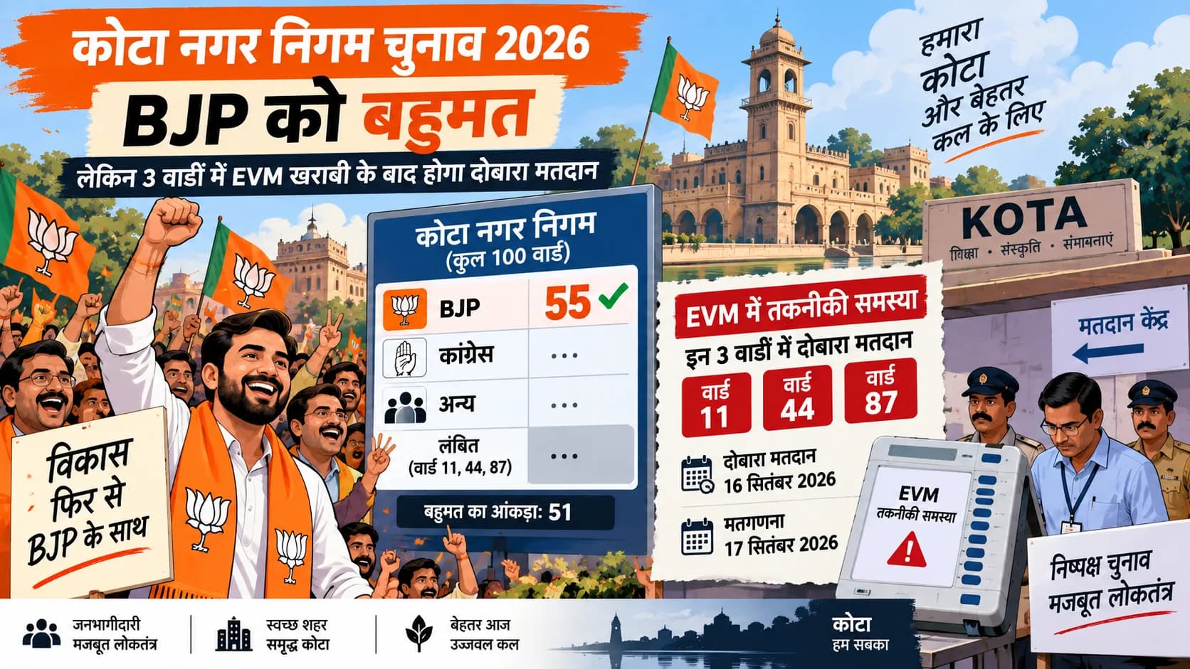 कोटा में BJP को बहुमत, लेकिन 3 वार्डों में EVM खराब; अब दोबारा होगा मतदान