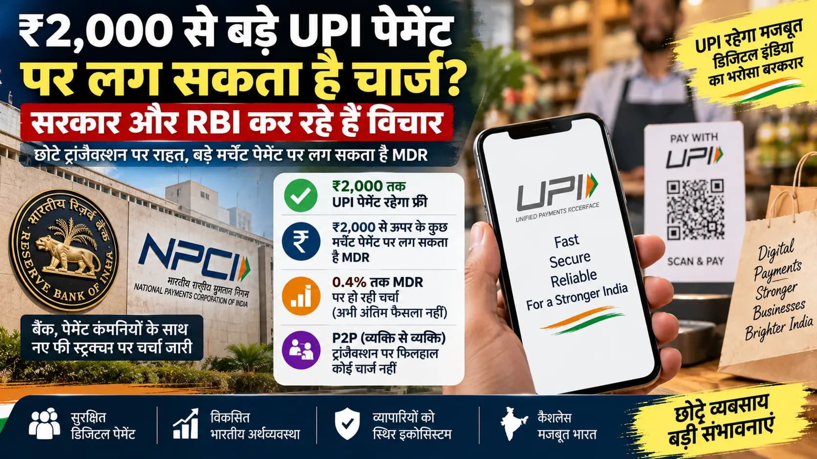 UPI अब पूरी तरह Free नहीं रहेगा? ₹2,000 से बड़े Merchant Payments पर Charge की तैयारी