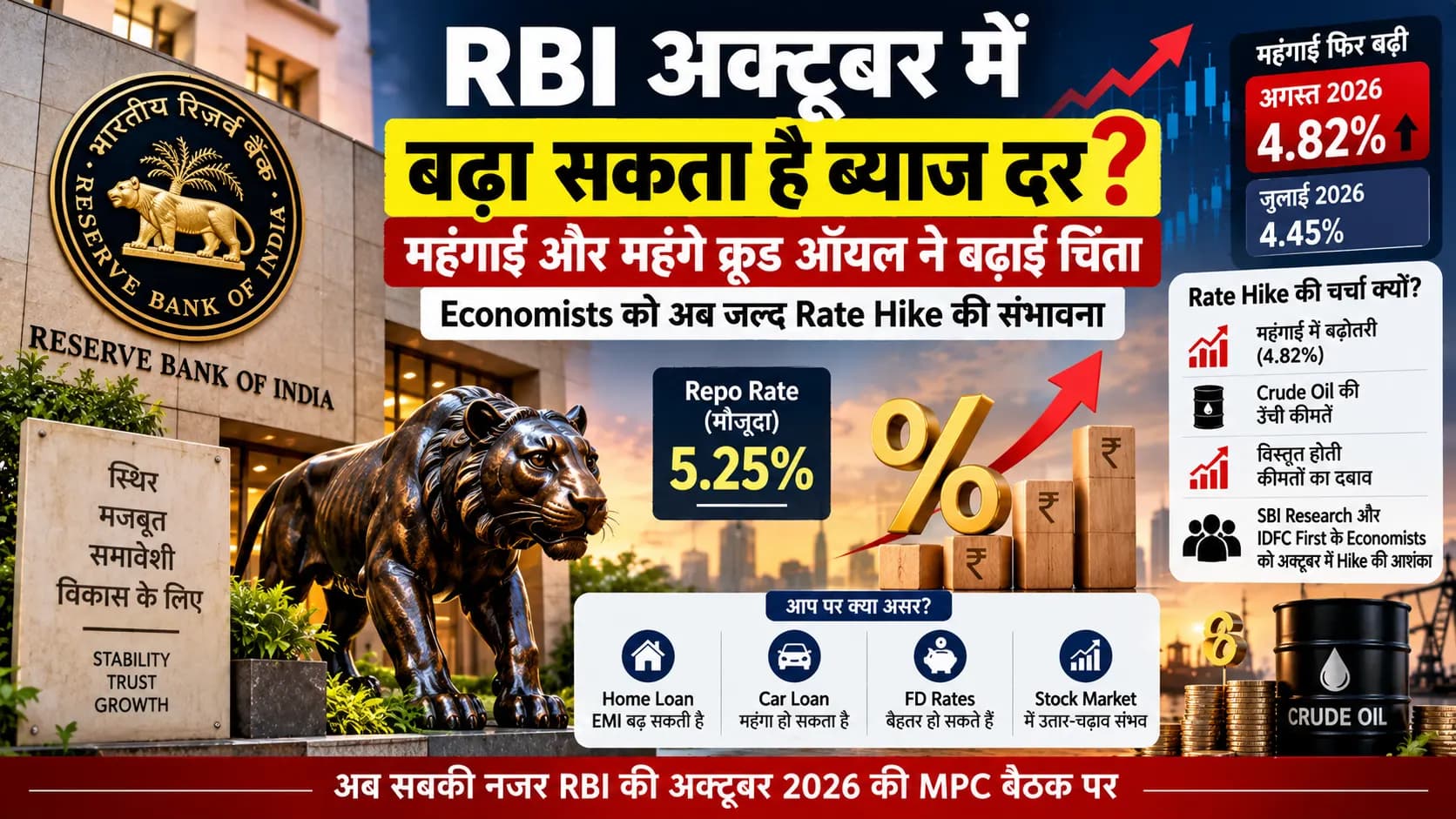 RBI अक्टूबर में बढ़ा सकता है Repo Rate? महंगाई बढ़ने के बाद Economists ने बदला अनुमान