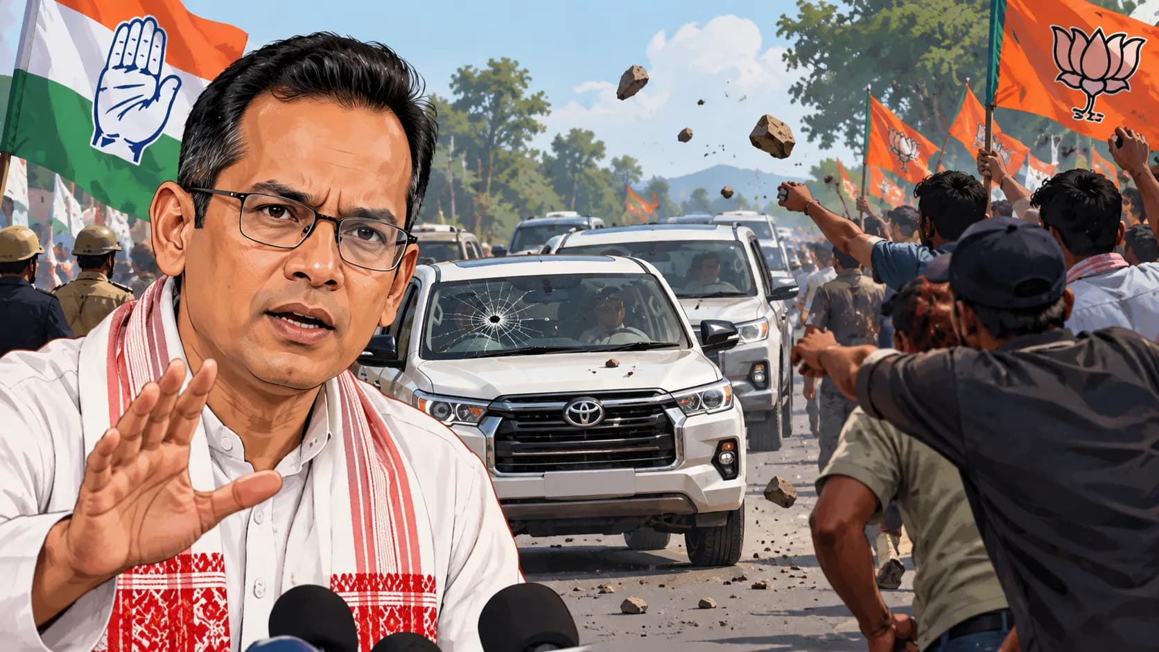 असम में कांग्रेस के काफिले पर कथित पथराव: गौरव गोगोई ने BJP कार्यकर्ताओं पर लगाया आरोप