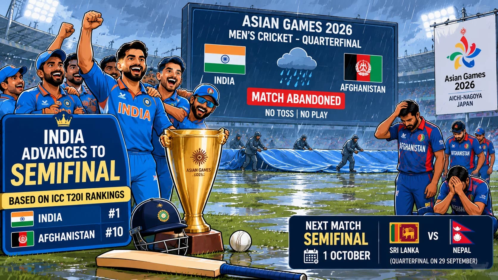 IND vs AFG: बारिश ने धोया Quarterfinal, ICC Ranking ने दिलाया भारत को Semifinal का टिकट