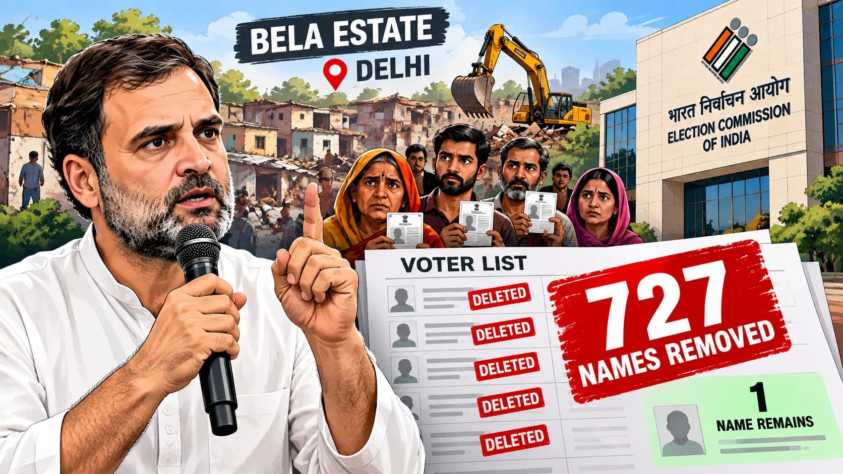 दिल्ली SIR पर राहुल गांधी का नया आरोप: बेला एस्टेट के 727 मतदाताओं के नाम हटाने पर उठाए सवाल