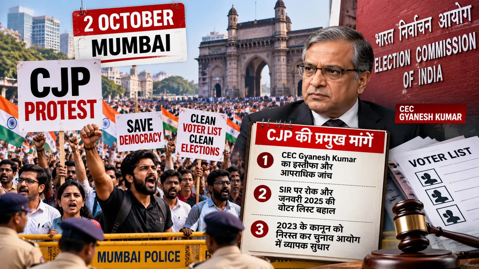 CJP का 2 अक्टूबर को मुंबई में प्रदर्शन: Gyanesh Kumar के इस्तीफे के अलावा क्या हैं प्रमुख मांगें?