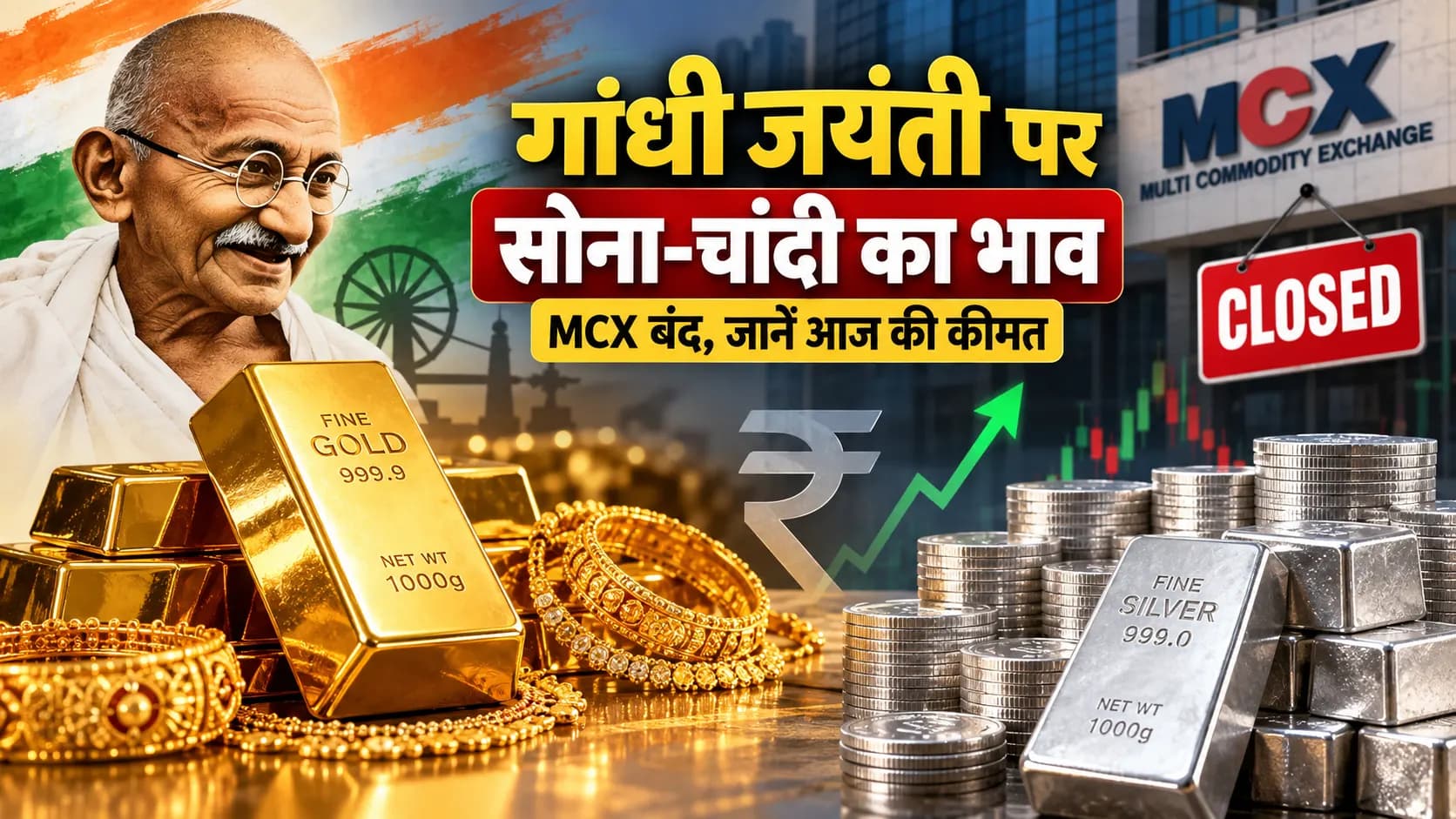 गांधी जयंती पर सोना-चांदी का भाव: MCX बंद, जानें आज गोल्ड और सिल्वर की कीमत