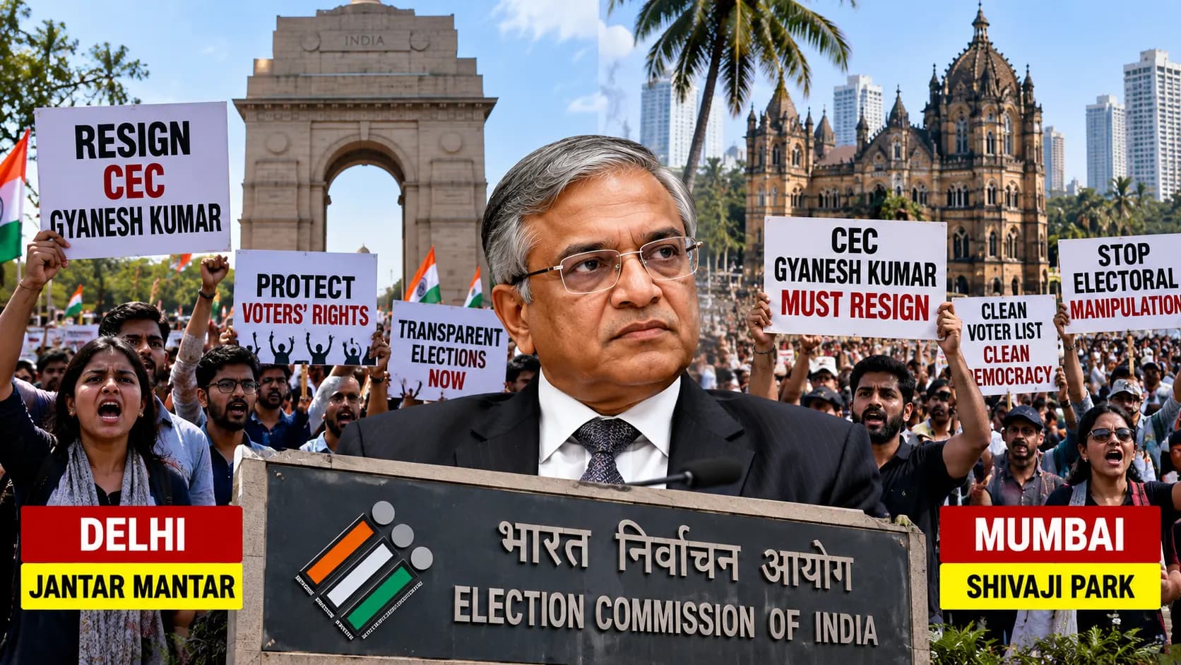 CEC ज्ञानेश कुमार के खिलाफ दिल्ली और मुंबई में प्रदर्शन, मतदाता सूची और चुनावी पारदर्शिता को लेकर उठे सवाल