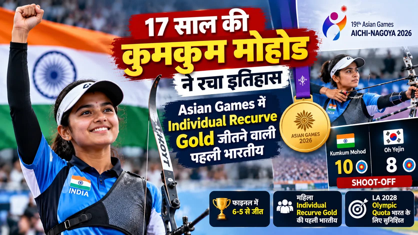 17 साल की कुमकुम मोहोड ने रचा इतिहास, Asian Games में Individual Recurve Gold जीतने वाली पहली भारतीय