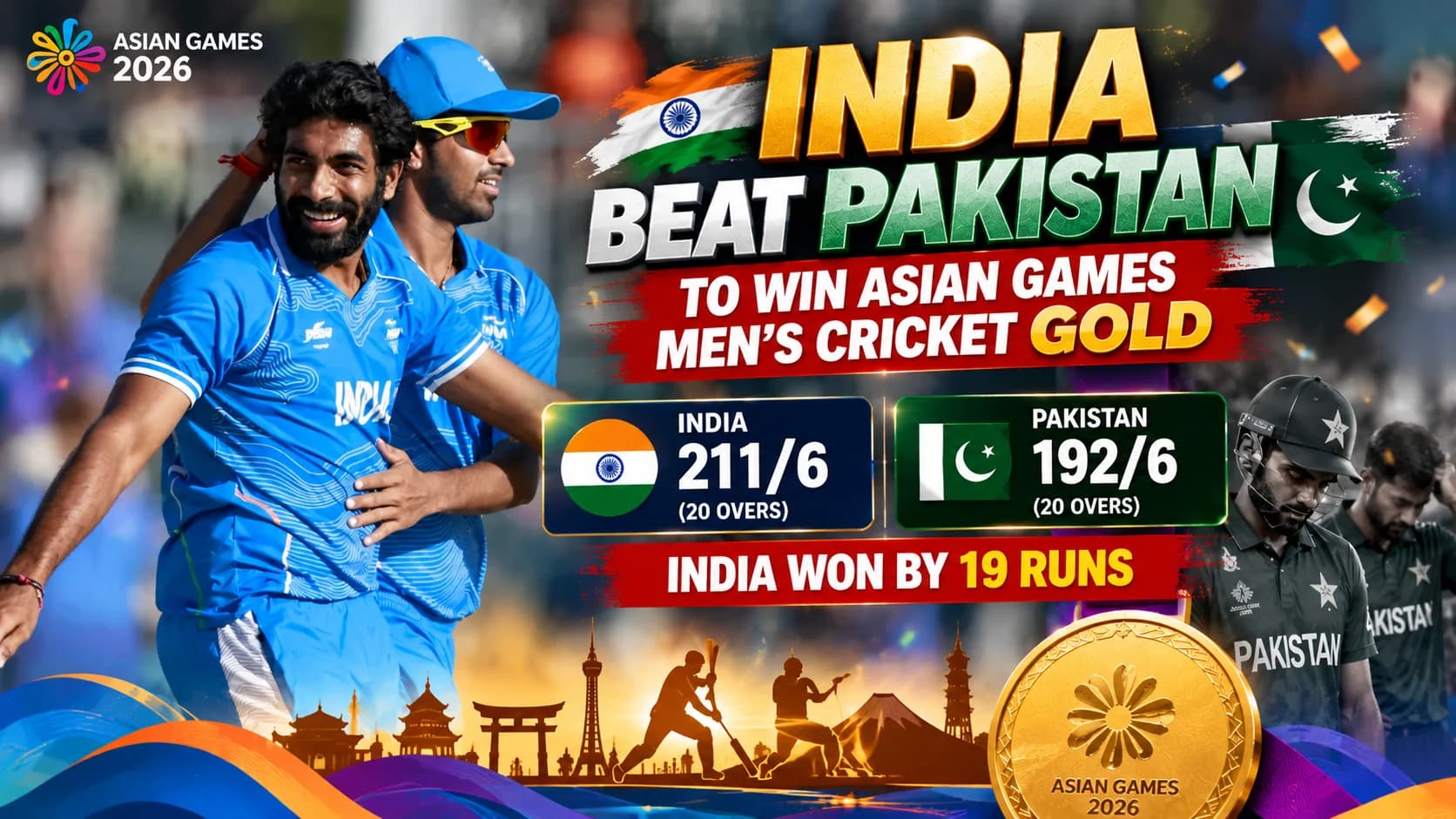 Asian Games 2026: भारत ने पाकिस्तान को 19 रन से हराकर जीता गोल्ड, लगातार दूसरी बार बना चैंपियन