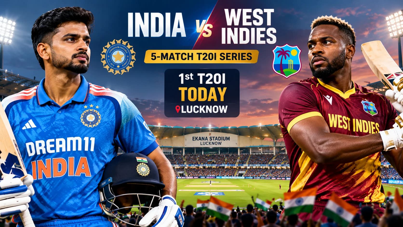 IND vs WI 1st T20I: लखनऊ में आज से पांच मैचों की सीरीज, Asian Games चैंपियन भारत के सामने West Indies की चुनौती