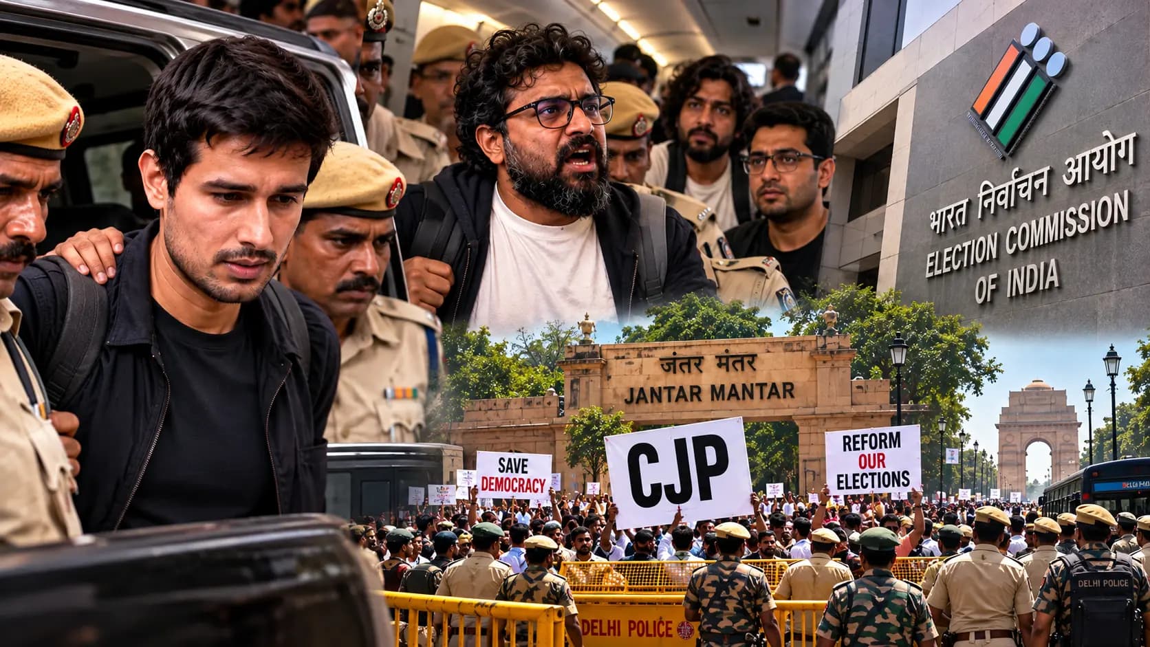 सीजेपी के प्रदर्शन से पहले दिल्ली में हलचल: पुलिस ने की ध्रुव राठी की गिरफ्तारी, अभिजीत दीपके भी “जेल जाने को हैं तैयार”।