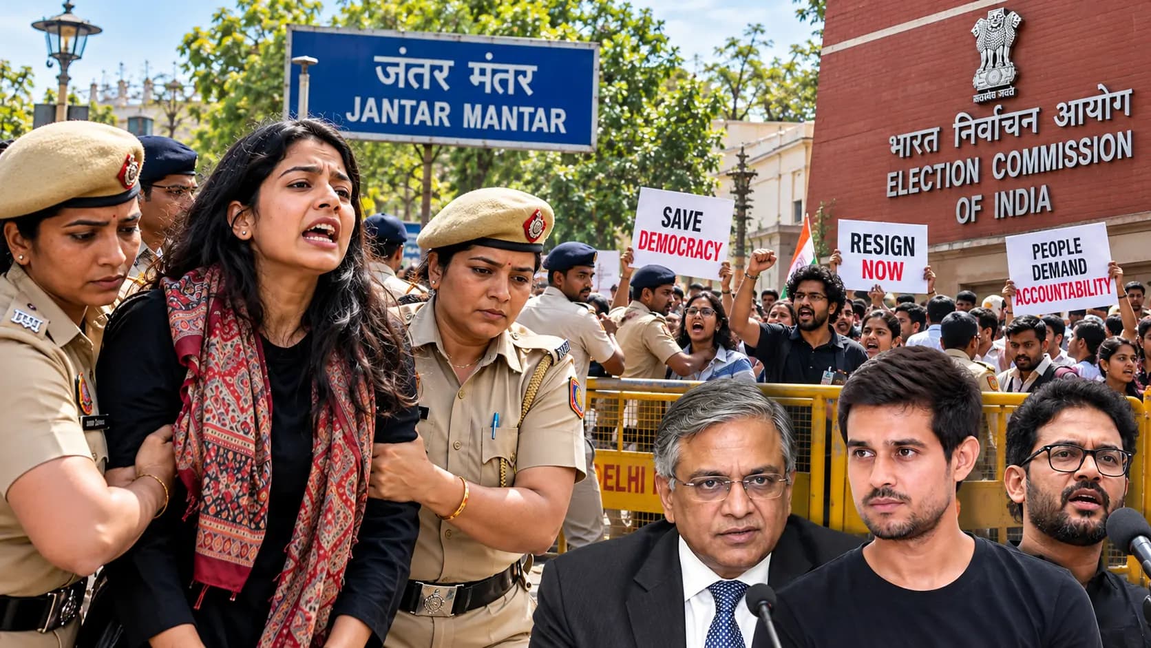 जंतर-मंतर प्रदर्शन से पहले दिल्ली पुलिस और प्रदर्शनकारियों के बीच भागम-भाग का माहौल, नेहा बोरा पुलिस हिरासत में।