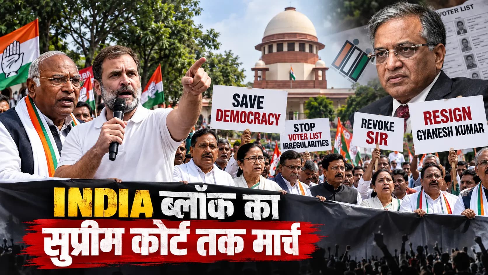 CEC के इस्तीफे की मांग: राहुल गांधी के नेतृत्व में INDIA गठबंधन करेगा मार्च, सुप्रीम कोर्ट तक जाने की है तैयारी।