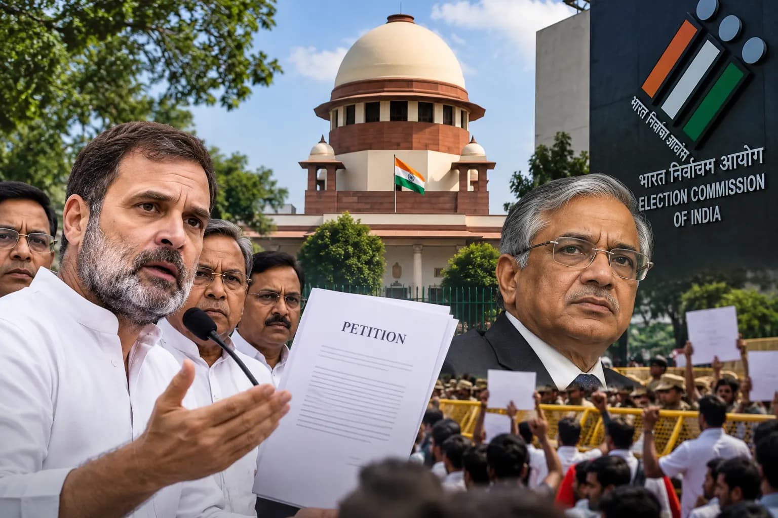 वोटर लिस्ट गड़बड़ी विवाद पर सुप्रीम कोर्ट पहुँचे राहुल गांधी: विपक्ष के 11 बड़े नेताओं ने दायर की याचिका।