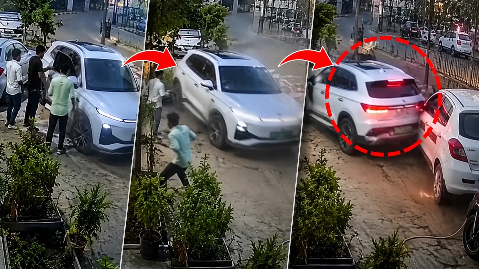 यूपी के मैनपुरी में बिना ड्राइवर के अचानक चल पड़ी इलेक्ट्रिक कार, रिवर्स होकर दूसरी गाड़ी से टकराई; CCTV वीडियो वायरल
