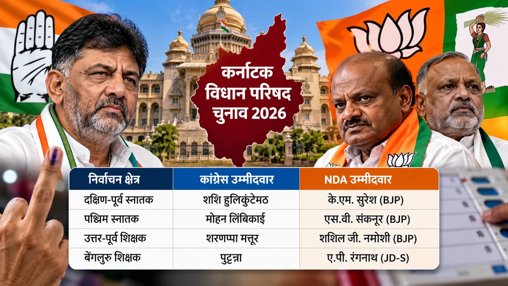कर्नाटक विधान परिषद चुनाव: चार सीटों पर कांग्रेस और NDA में सीधी टक्कर, 27 अक्टूबर को आएंगे नतीजे