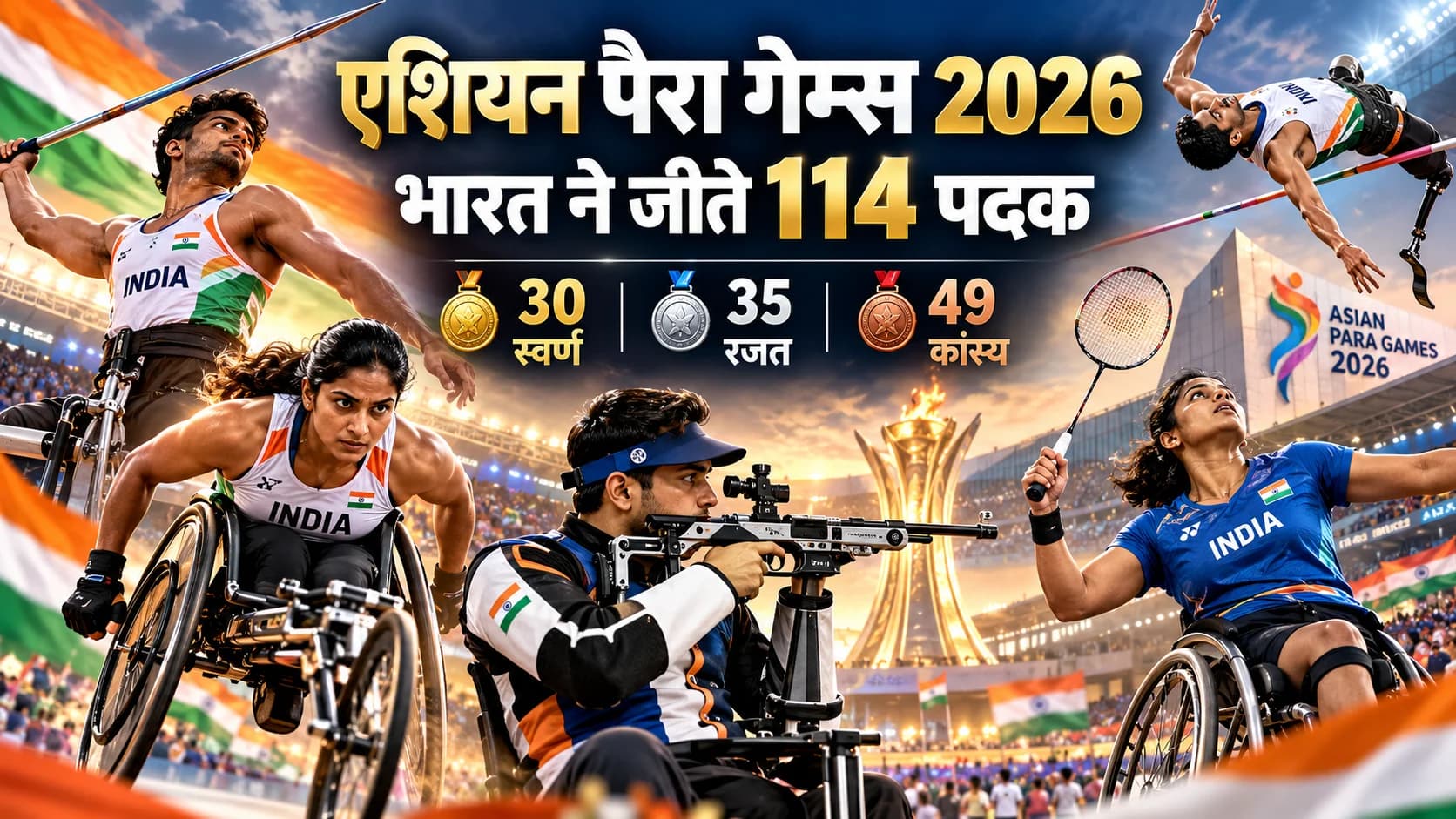 Asian Para Games 2026: भारत ने 114 पदक जीतकर रचा इतिहास, 30 गोल्ड के साथ चौथे स्थान पर समाप्त किया अभियान