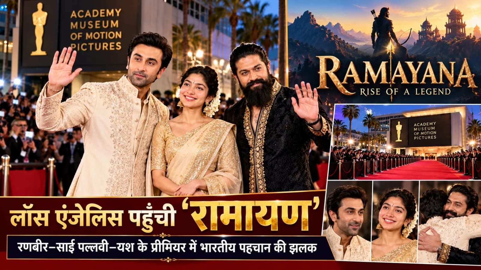लॉस एंजेलिस पहुँची ‘रामायण’: रणबीर–साई पल्लवी–यश के प्रीमियर में भारतीय पहचान की झलक।